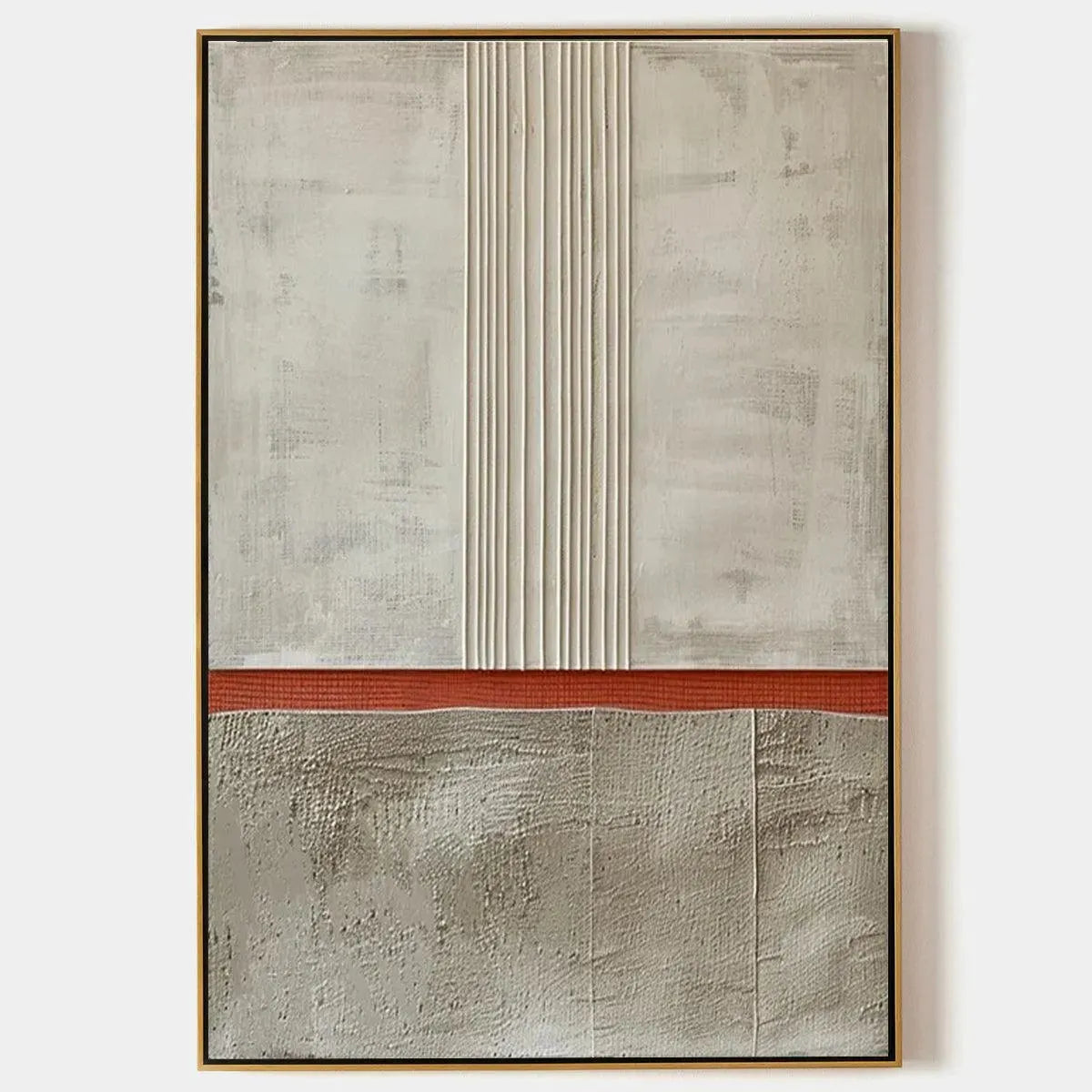 TEXTURED MINIMALIST LANDSCAPE: Terracotta and Beige Abstract Painting, Vertical Wall Art