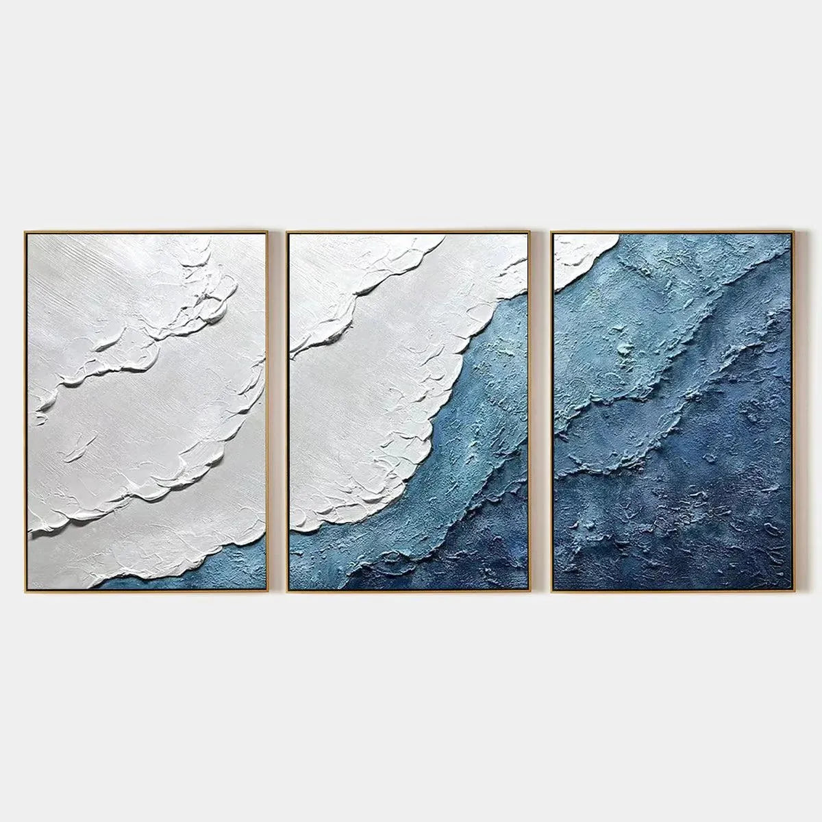 TEXTURED OCEANSCAPE TRIPTYCH: Textured Abstract Painting Set of 3