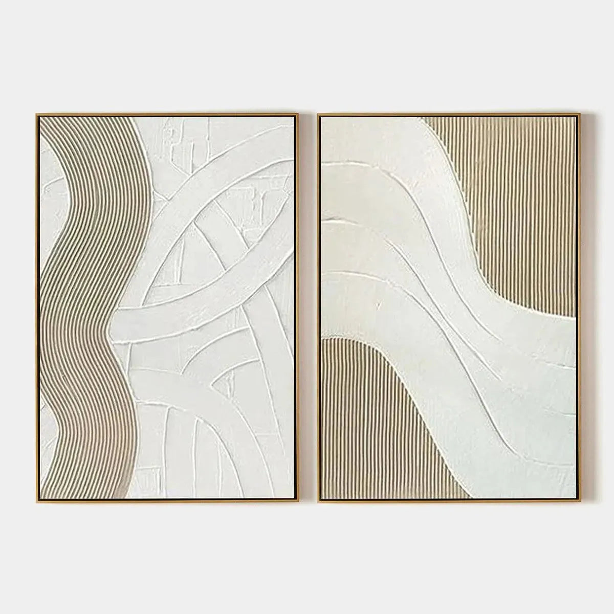TEXTURED WHITE LINES DIPTYCH: Minimalist Textured Painting Set of 2, Square Wall Art