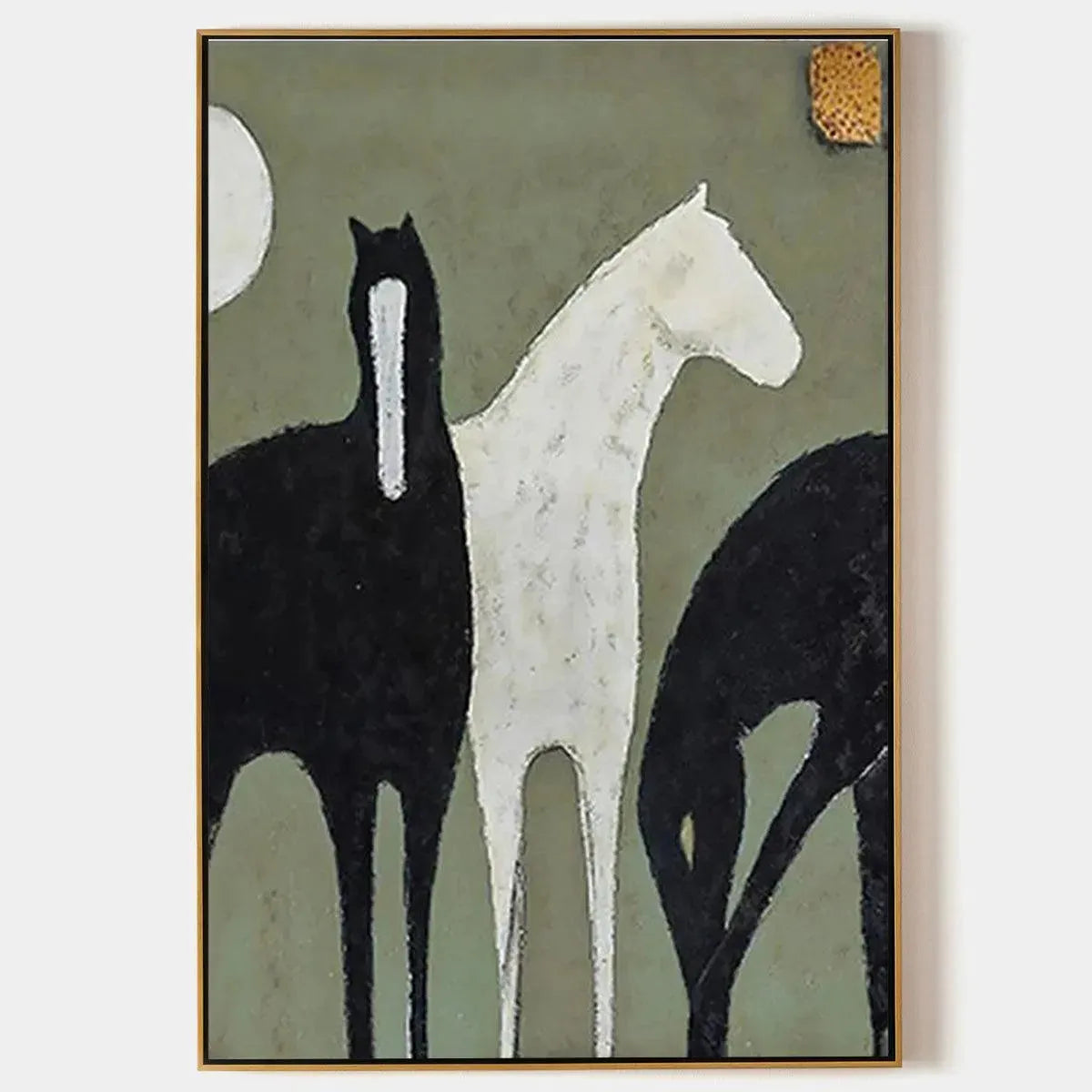 THREE HORSES: Minimalist Horse Painting, Vertical Wall Art