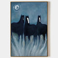 THREE HORSES AT NIGHT: Minimalist Horse Painting, Vertical Wall Art