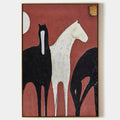 THREE HORSES ON RED: Minimalist Horse Painting, Vertical Wall Art