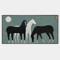 THREE HORSES UNDER THE MOON: Minimalist Horse Painting, Panoramic Wall Art
