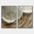 TIDAL WHISPER: Textured Wabi Sabi Coastal Diptych Oil Painting