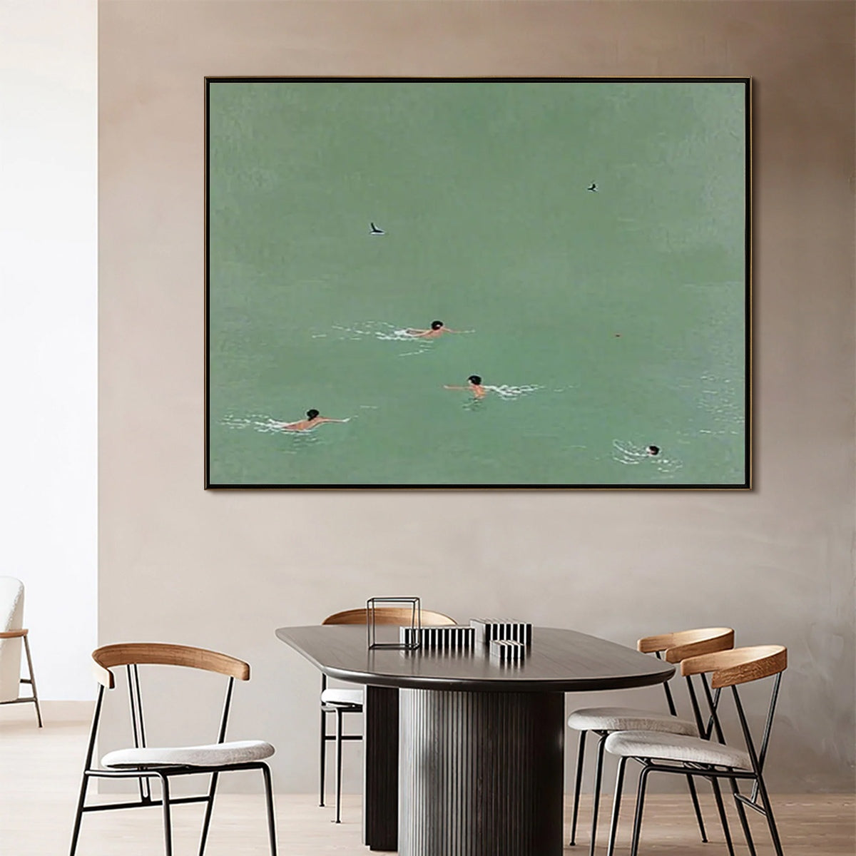 TIDAL GLIDE: Minimalist Swimmer Sports Oil Painting