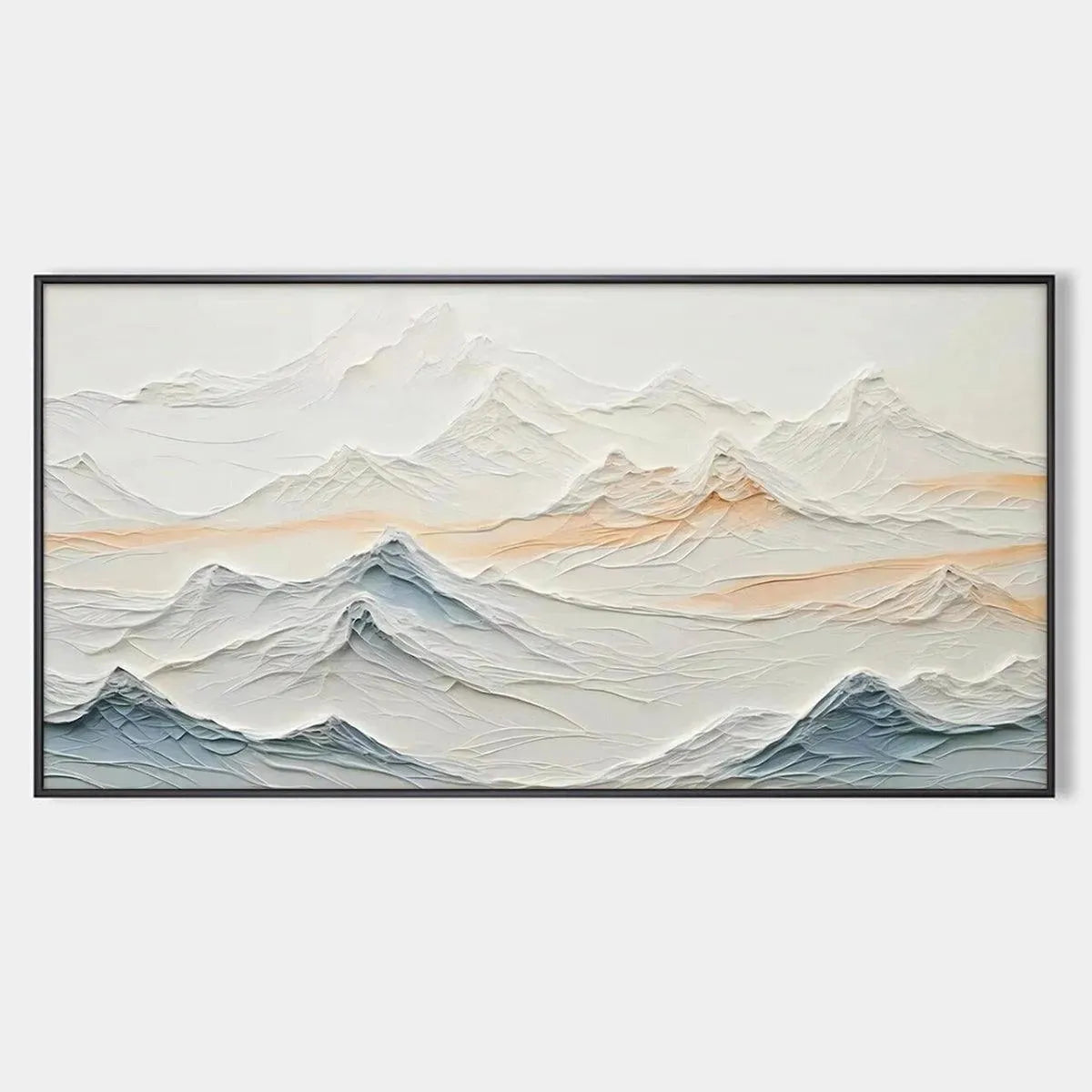 TRANQUIL PEAKS: Textured Abstract Mountain Landscape Painting in Beige and Blue