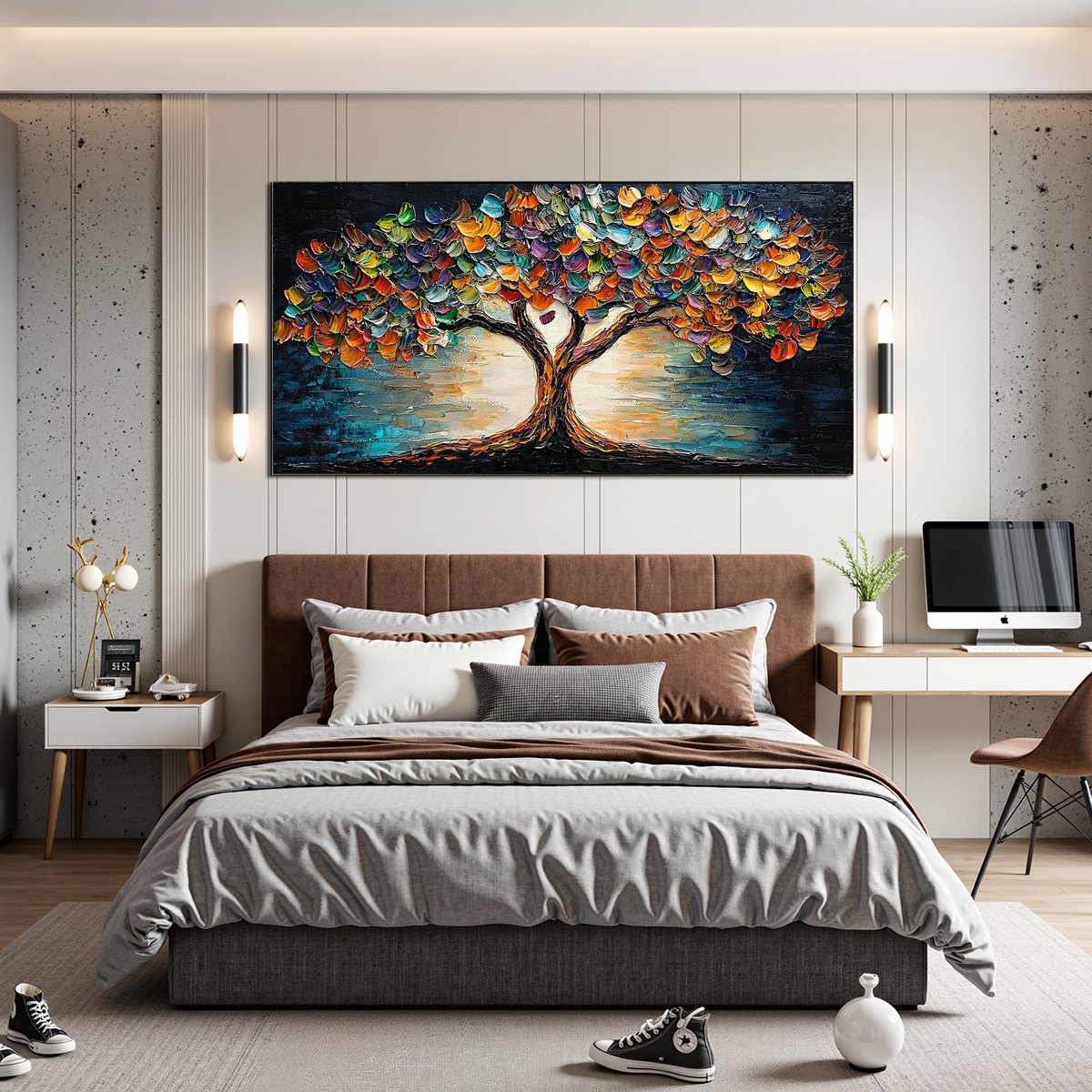 TREE OF LIFE: Textured Impasto Colorful Tree Oil Painting