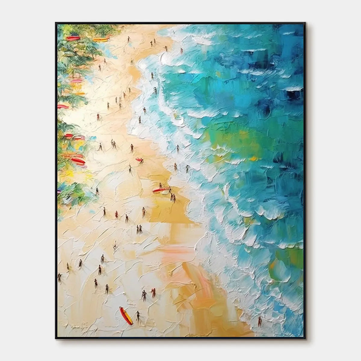 TROPICAL PARADISE: Vertical Impasto Beach Scene Oil Painting