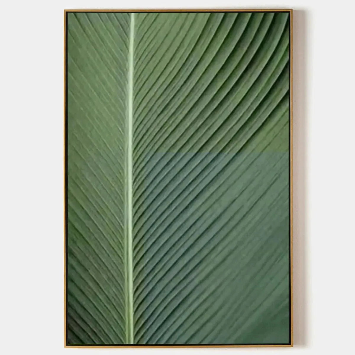 TROPICAL SERENITY: Minimalist Botanical Painting, Green Leaf Wall Art, Vertical Canvas