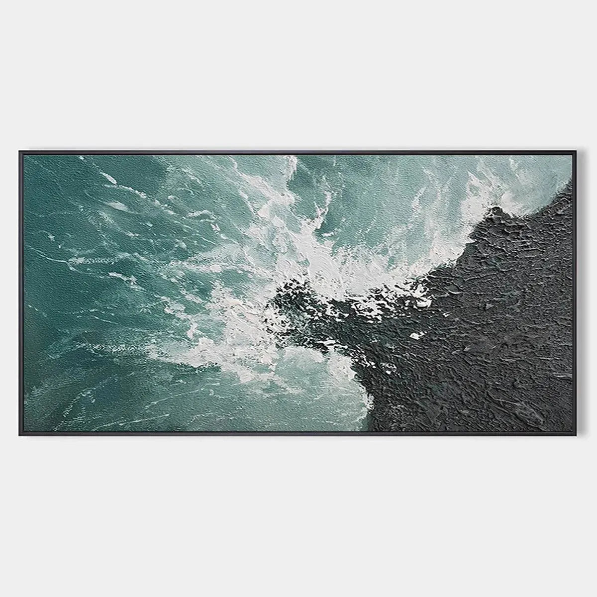 TURQUOISE CRASH: Textured Abstract Seascape Painting in Teal and Black