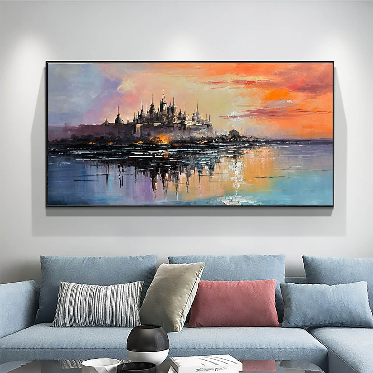 TWILIGHT KINGDOM: Panoramic Castle Landscape Oil Painting