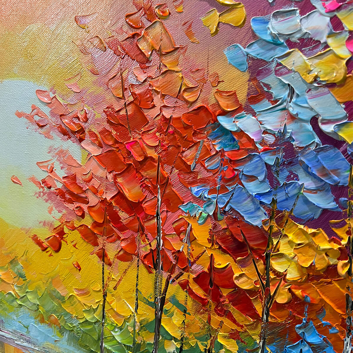 TWILIGHT REFLECTIONS: Colorful Landscape Painting of Trees by the Water