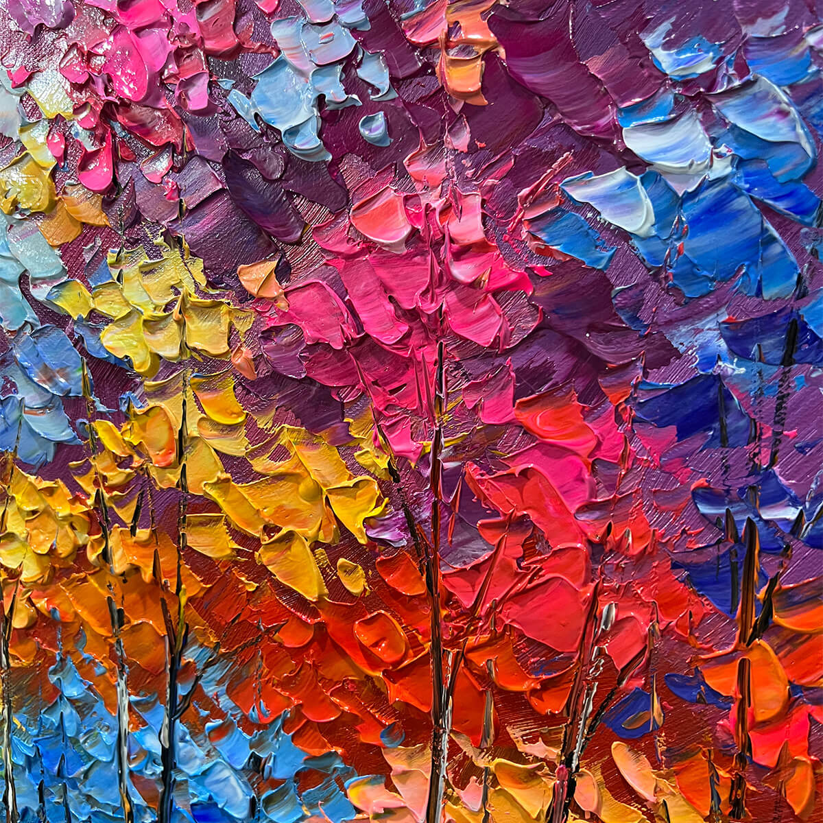 TWILIGHT REFLECTIONS: Colorful Landscape Painting of Trees by the Water