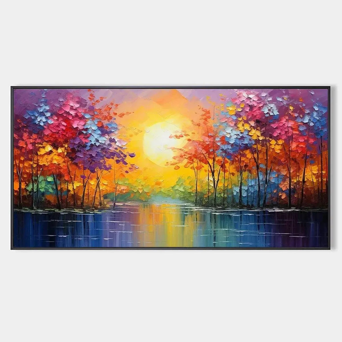 TWILIGHT REFLECTIONS: Colorful Landscape Painting of Trees by the Water