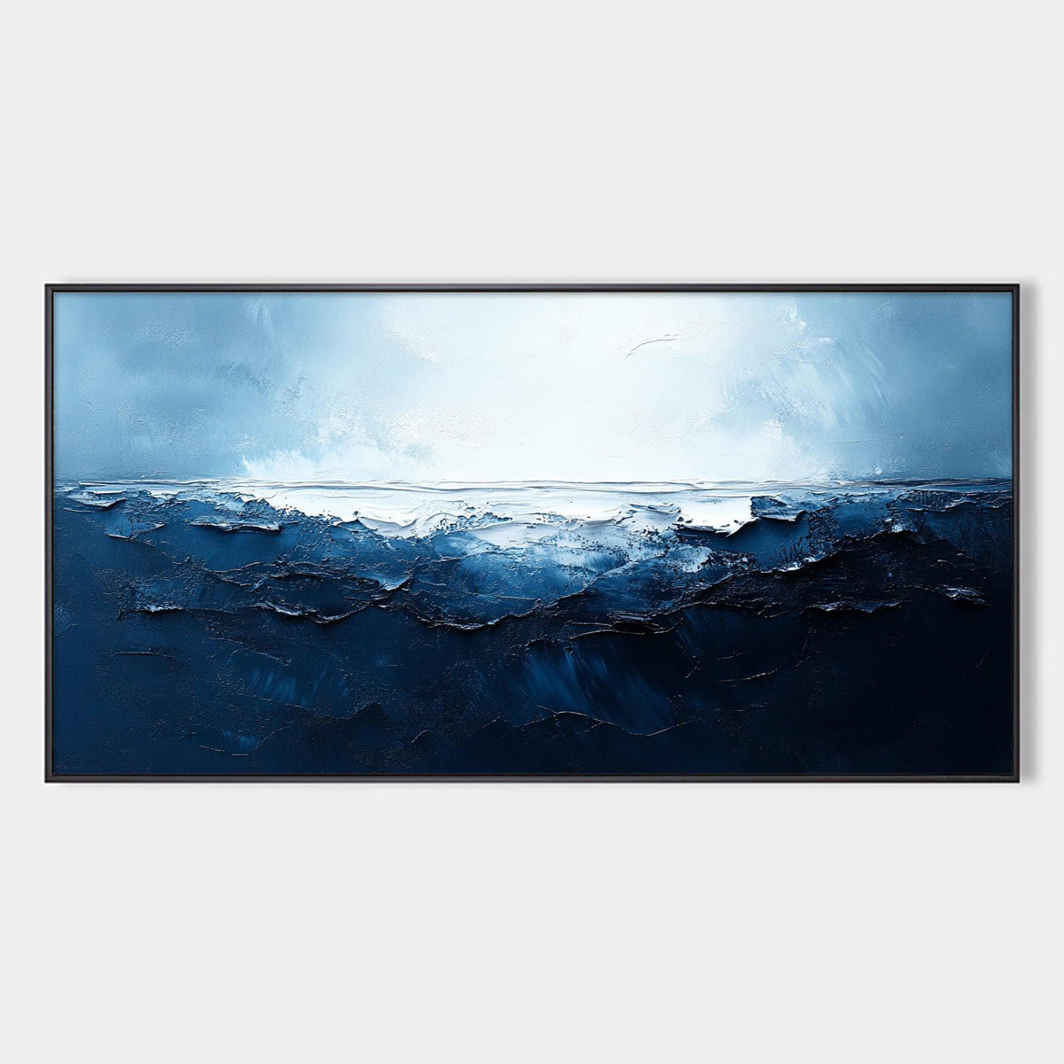 TWILIGHT SEA: Textured Abstract Ocean Oil Painting in Blue