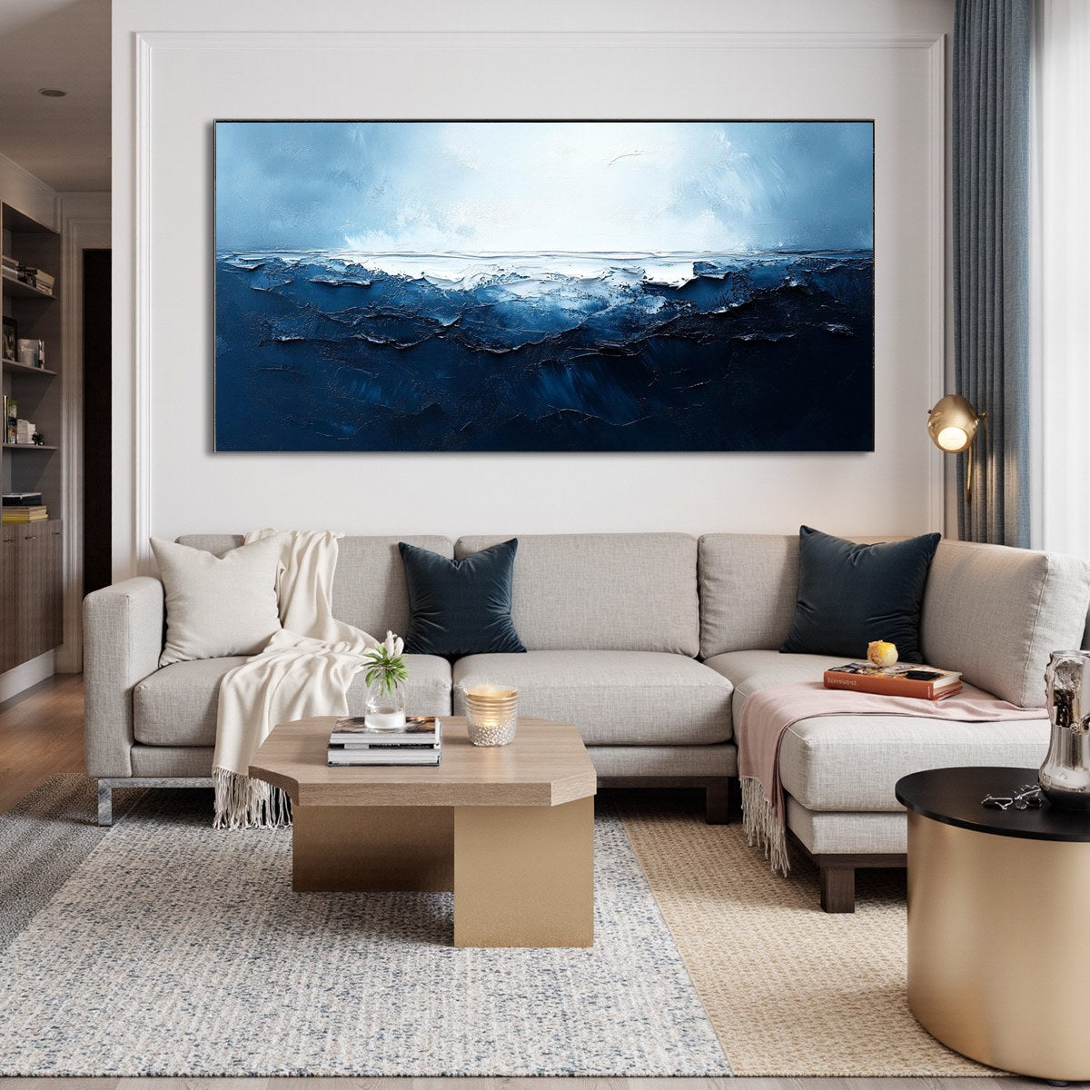 TWILIGHT SEA: Textured Abstract Ocean Oil Painting in Blue