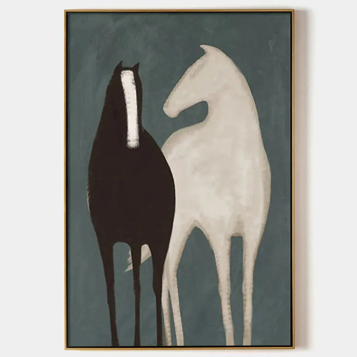 TWO HORSES: Minimalist Horse Painting, Vertical Wall Art