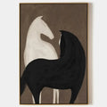 TWO HORSES ON BROWN: Minimalist Horse Painting, Vertical Wall Art
