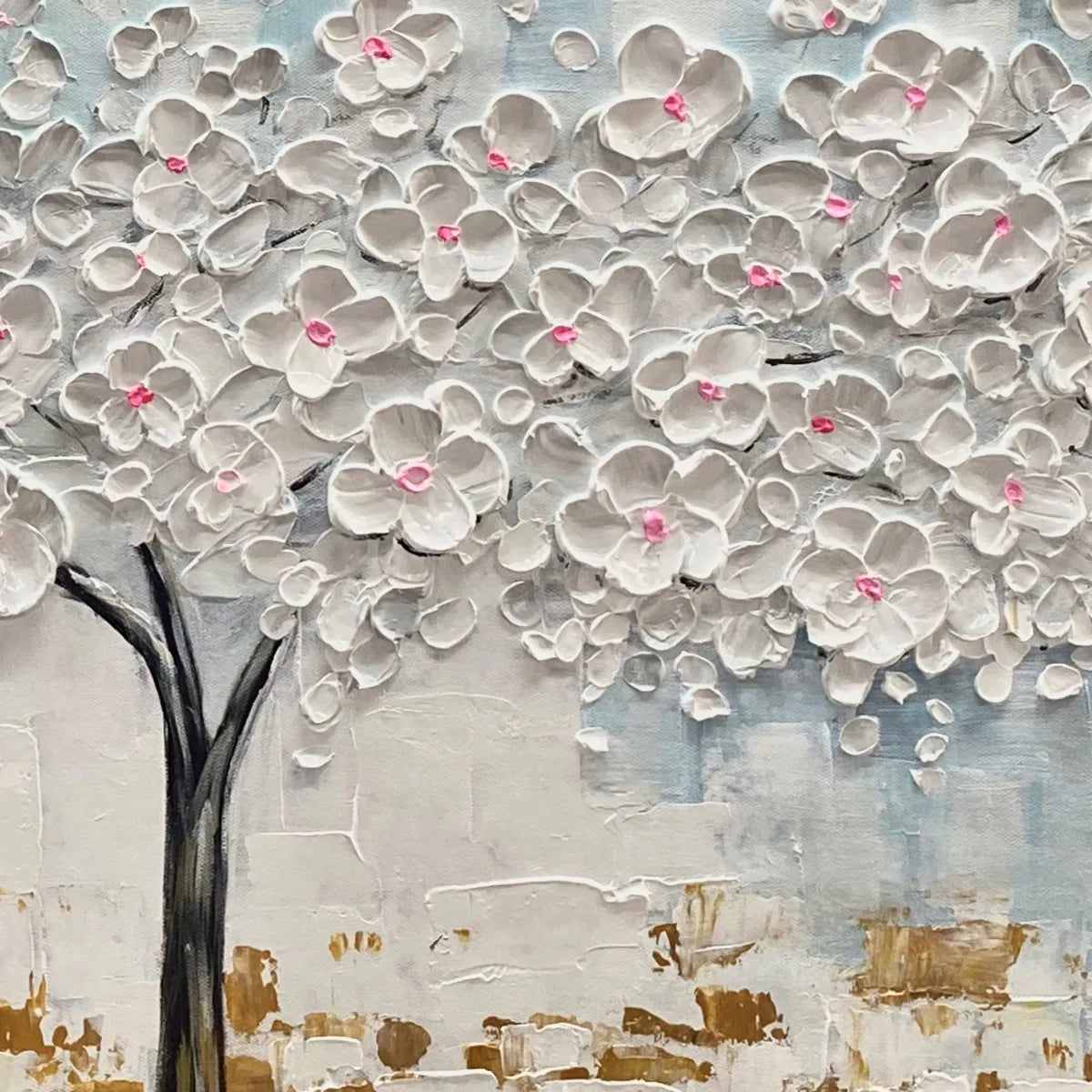 BLOSSOM DREAM: Textured Blossom Tree Painting in White and Gold