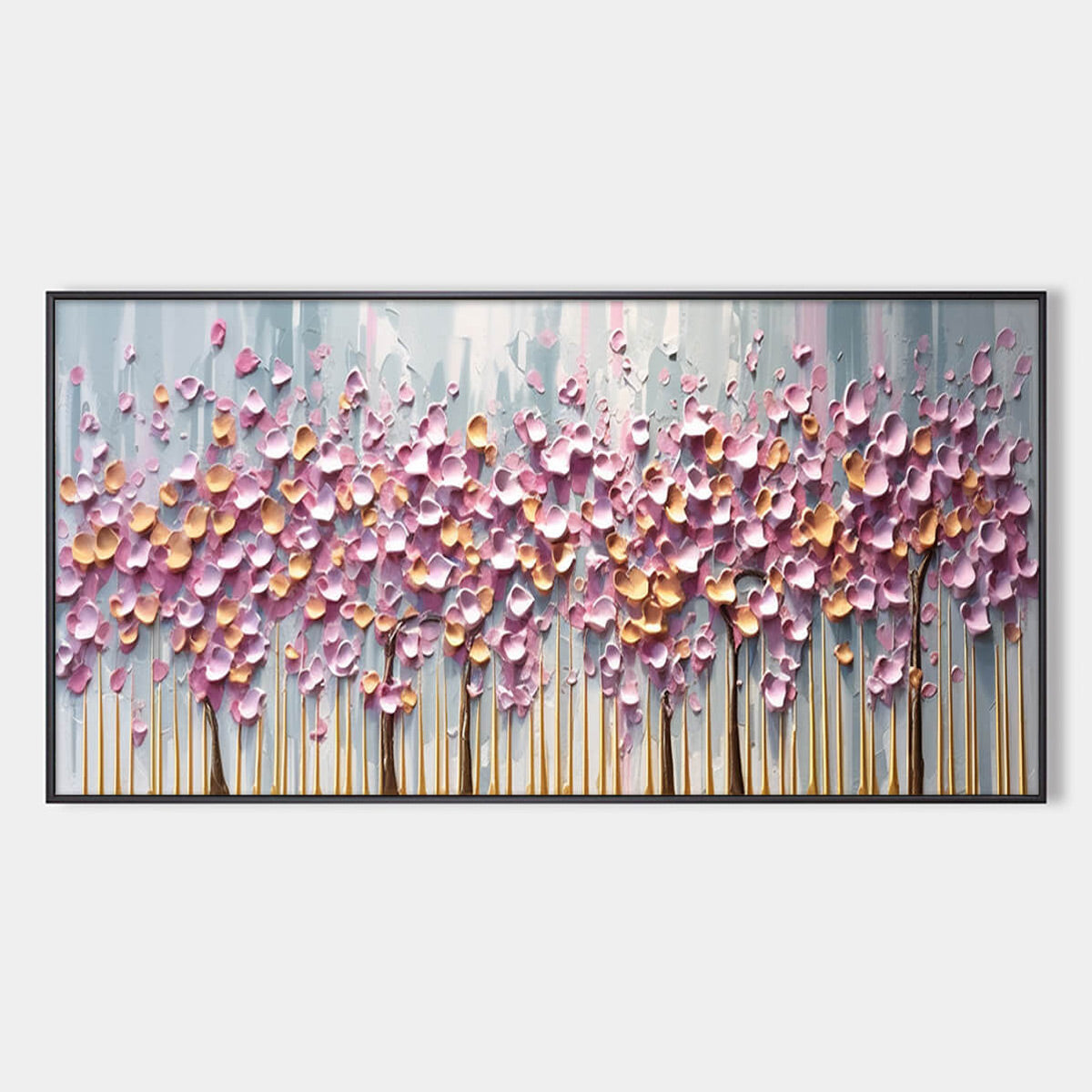ROSEWOOD DAWN: Textured Floral Landscape Oil Painting in Pink