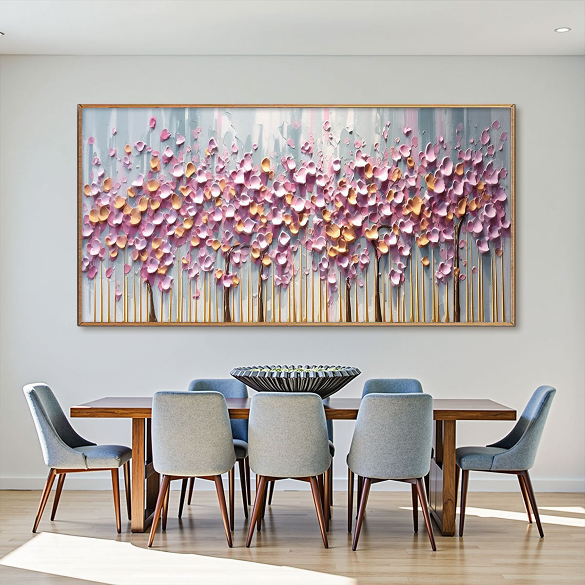 ROSEWOOD DAWN: Textured Floral Landscape Oil Painting in Pink