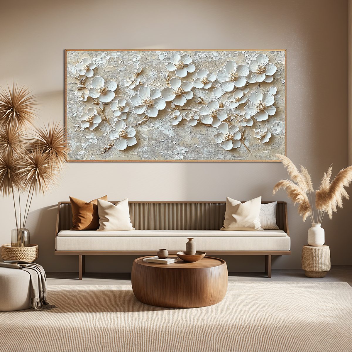 GOLDEN BLOSSOMS: Textured Floral Oil Painting