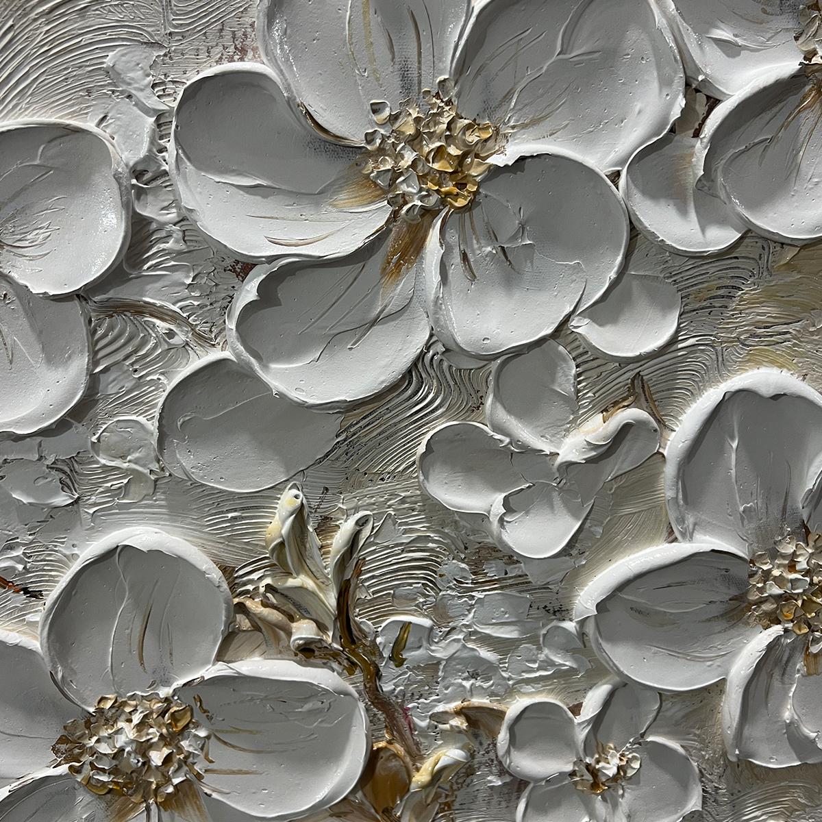 GOLDEN BLOSSOMS: Textured Floral Oil Painting