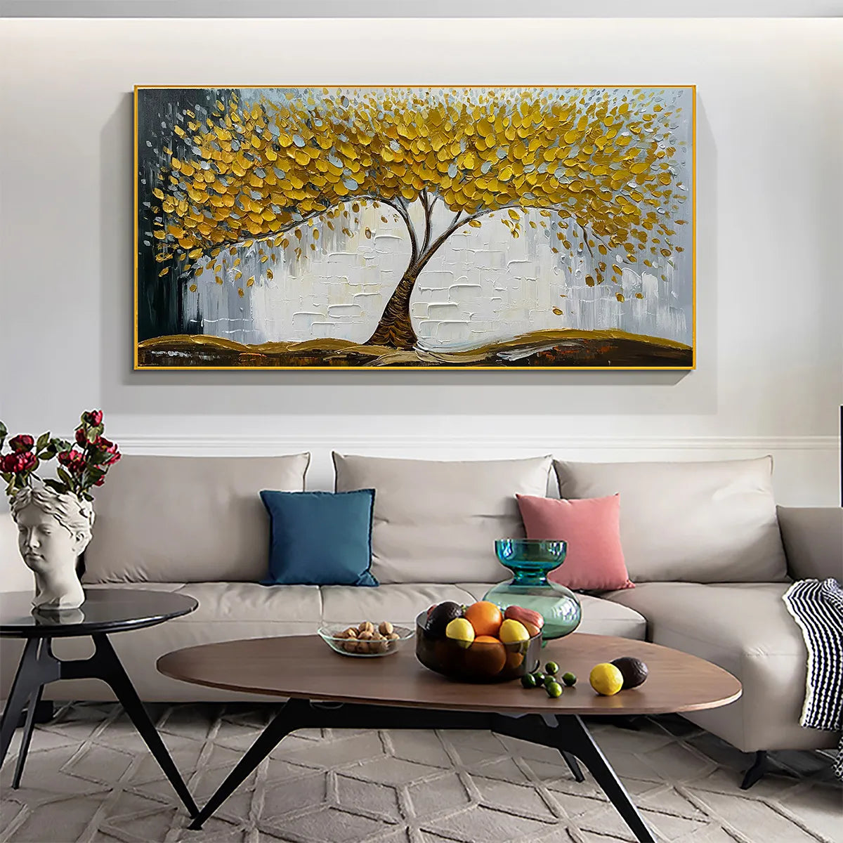 GOLDEN SANCTUARY: Textured Golden Tree Oil Painting on Canvas