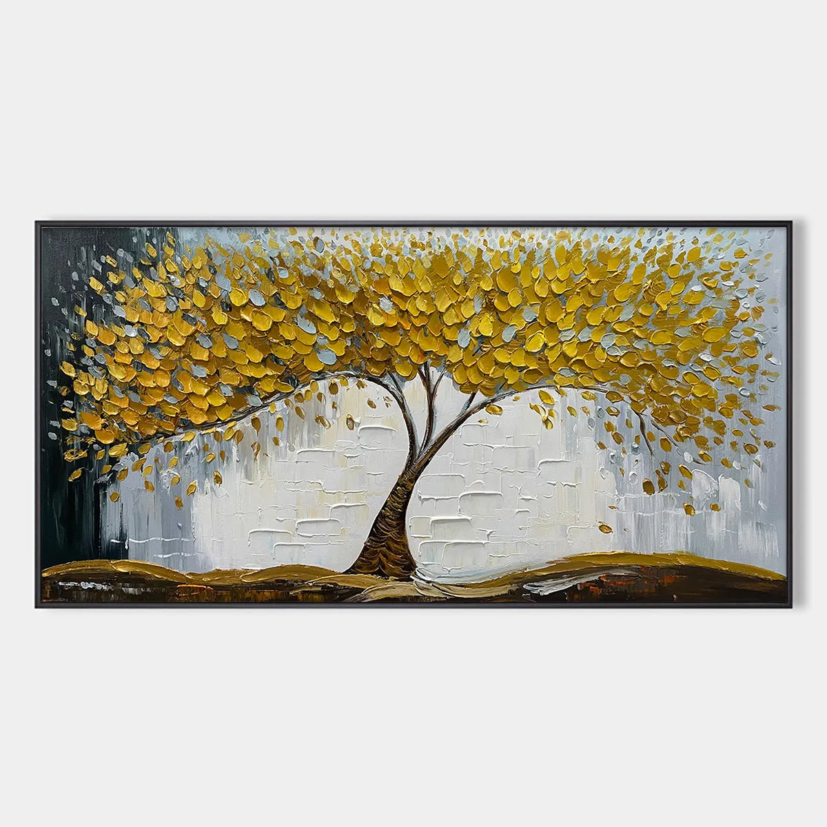 GOLDEN SANCTUARY: Textured Golden Tree Oil Painting on Canvas