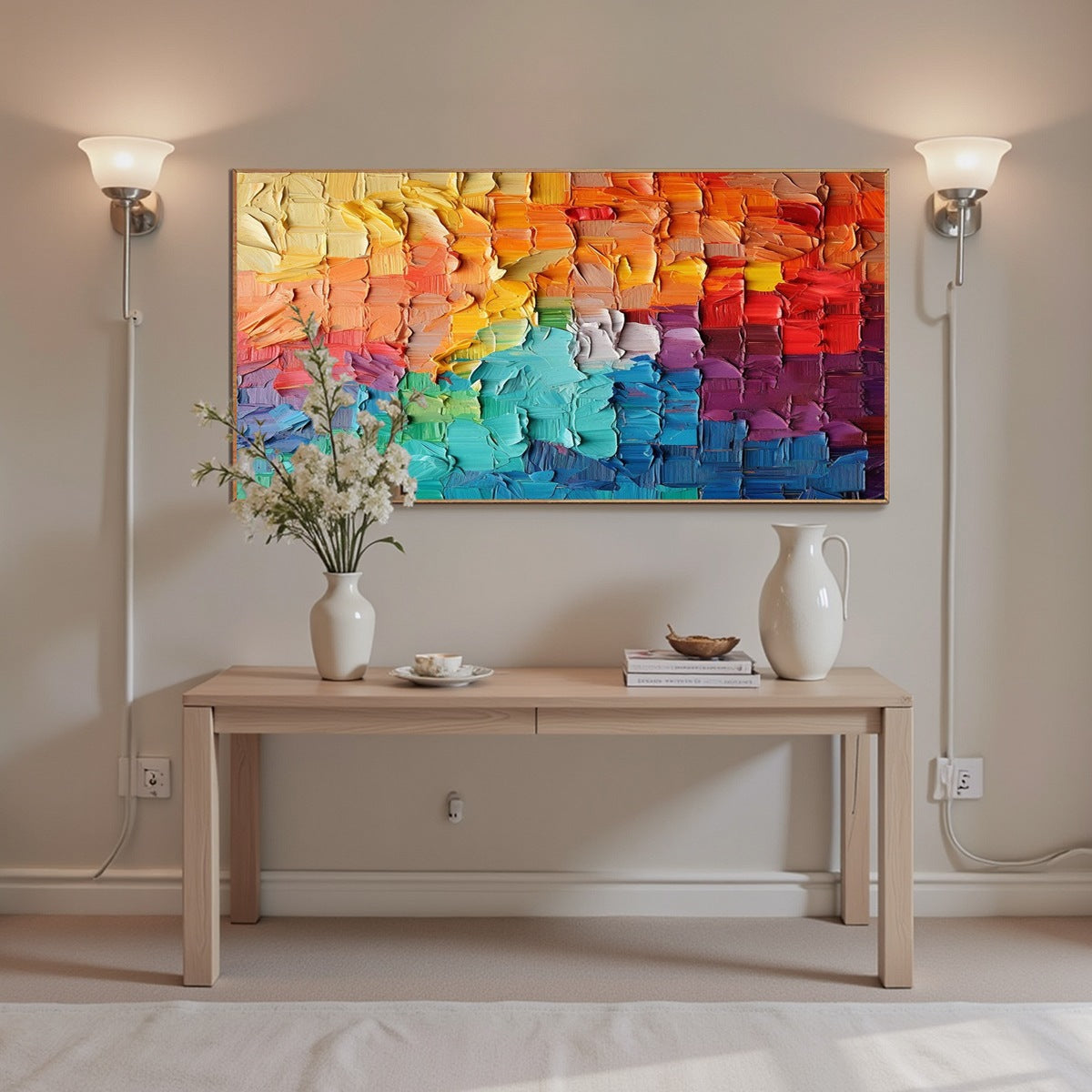 RAINBOW HARMONY: Textured Impasto Abstract Oil Painting