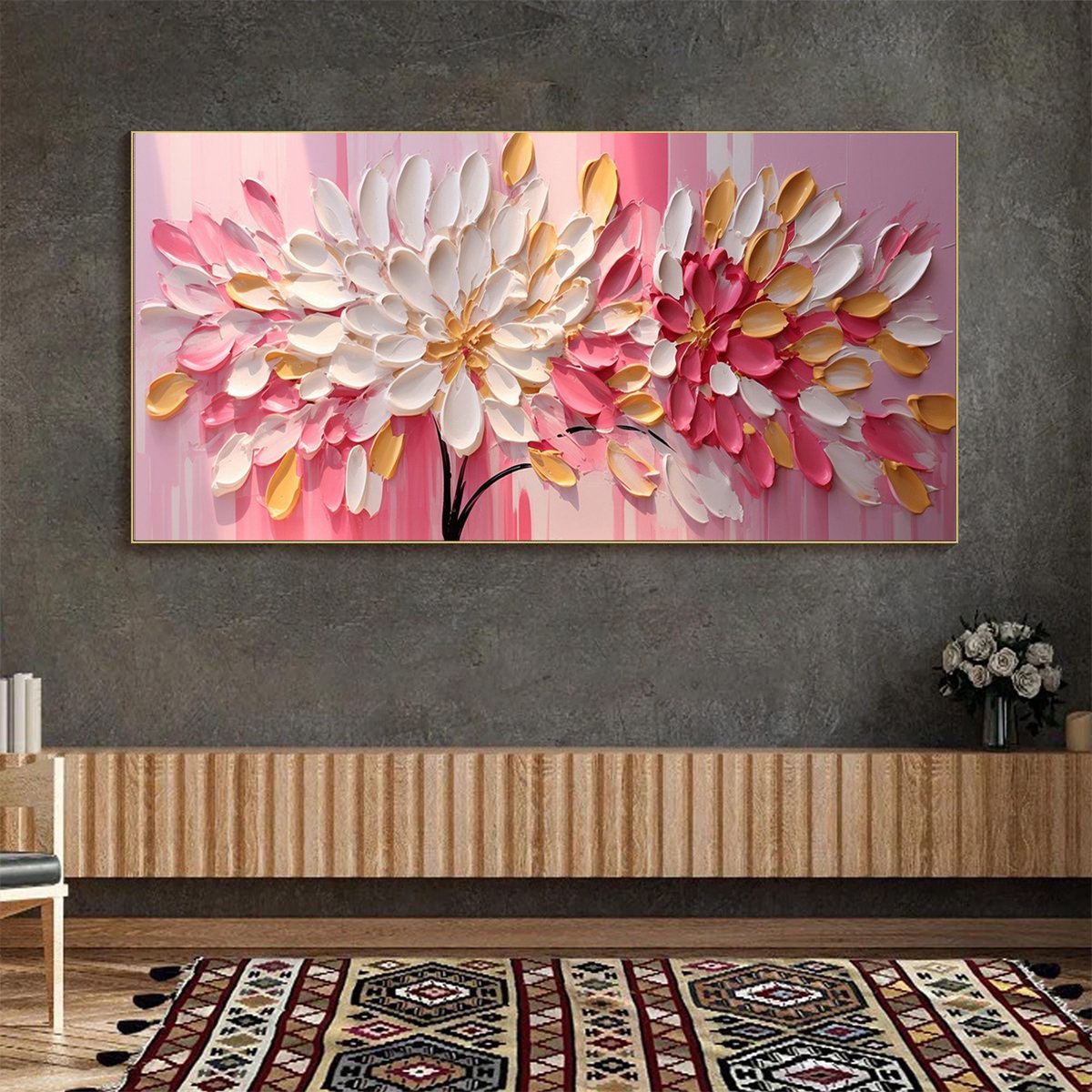 BLUSHING BLOOMS: Textured Impasto Floral Oil Painting