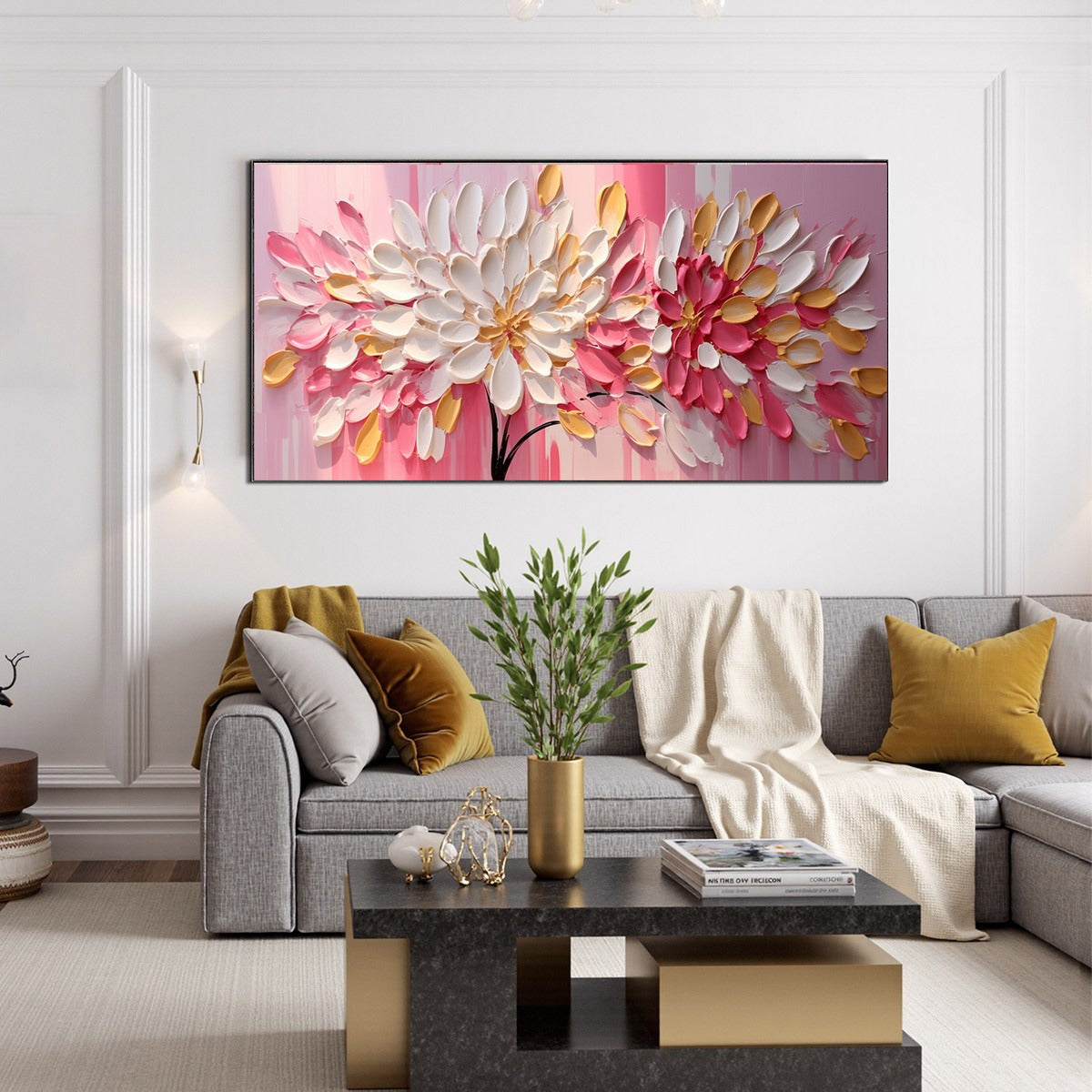 BLUSHING BLOOMS: Textured Impasto Floral Oil Painting