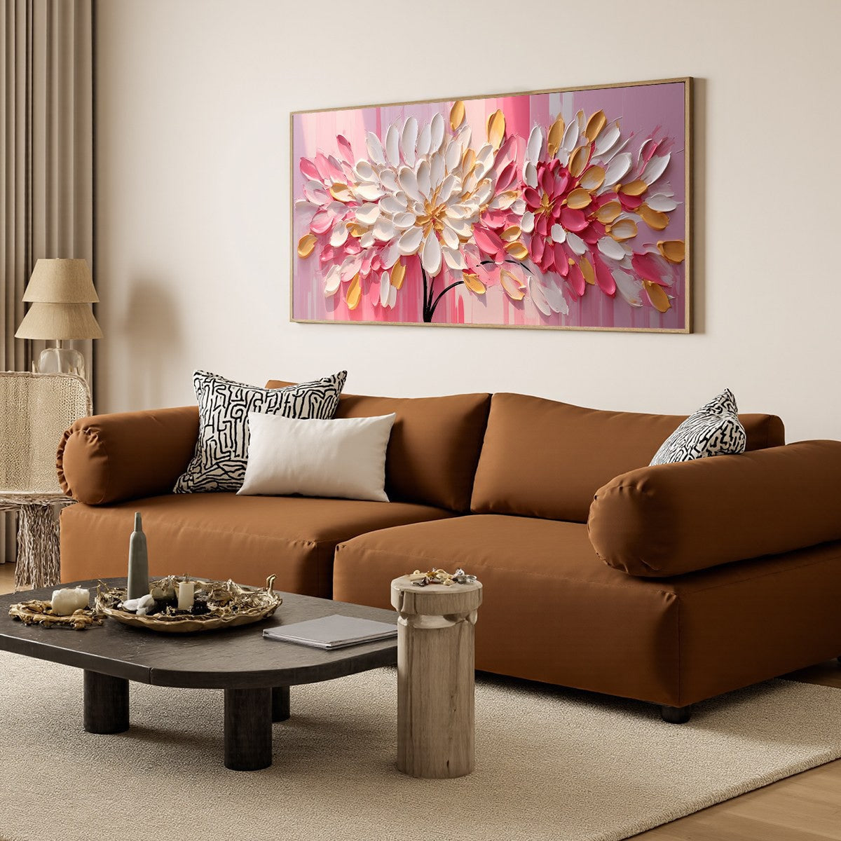 BLUSHING BLOOMS: Textured Impasto Floral Oil Painting