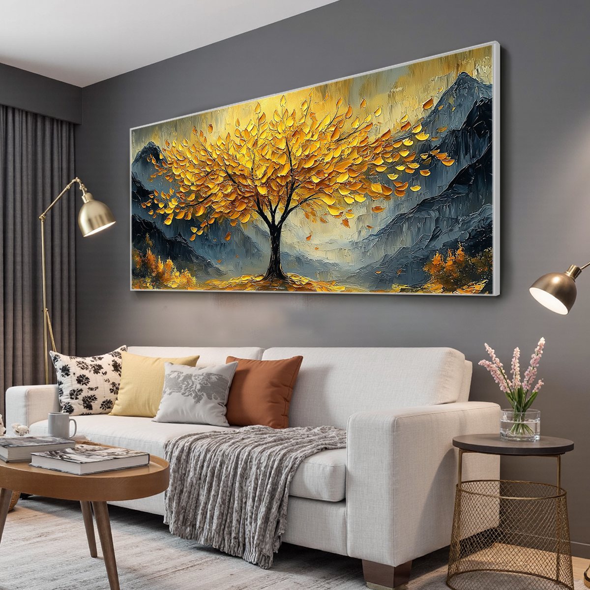 GOLDEN MAJESTY: Textured Landscape Oil Painting