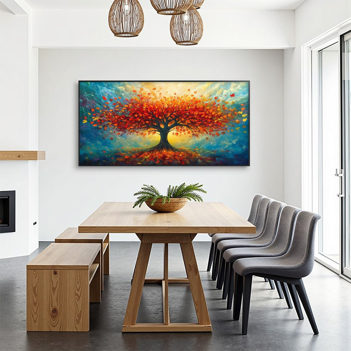 AUTUMN FIRE: Textured Landscape Oil Painting