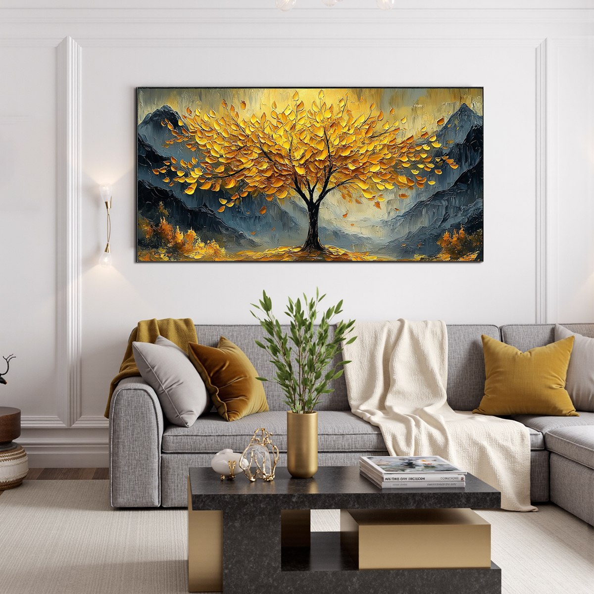 GOLDEN MAJESTY: Textured Landscape Oil Painting