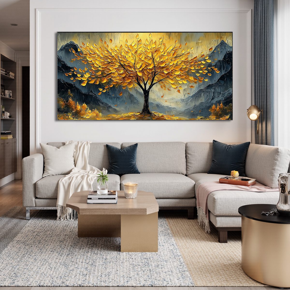 GOLDEN MAJESTY: Textured Landscape Oil Painting