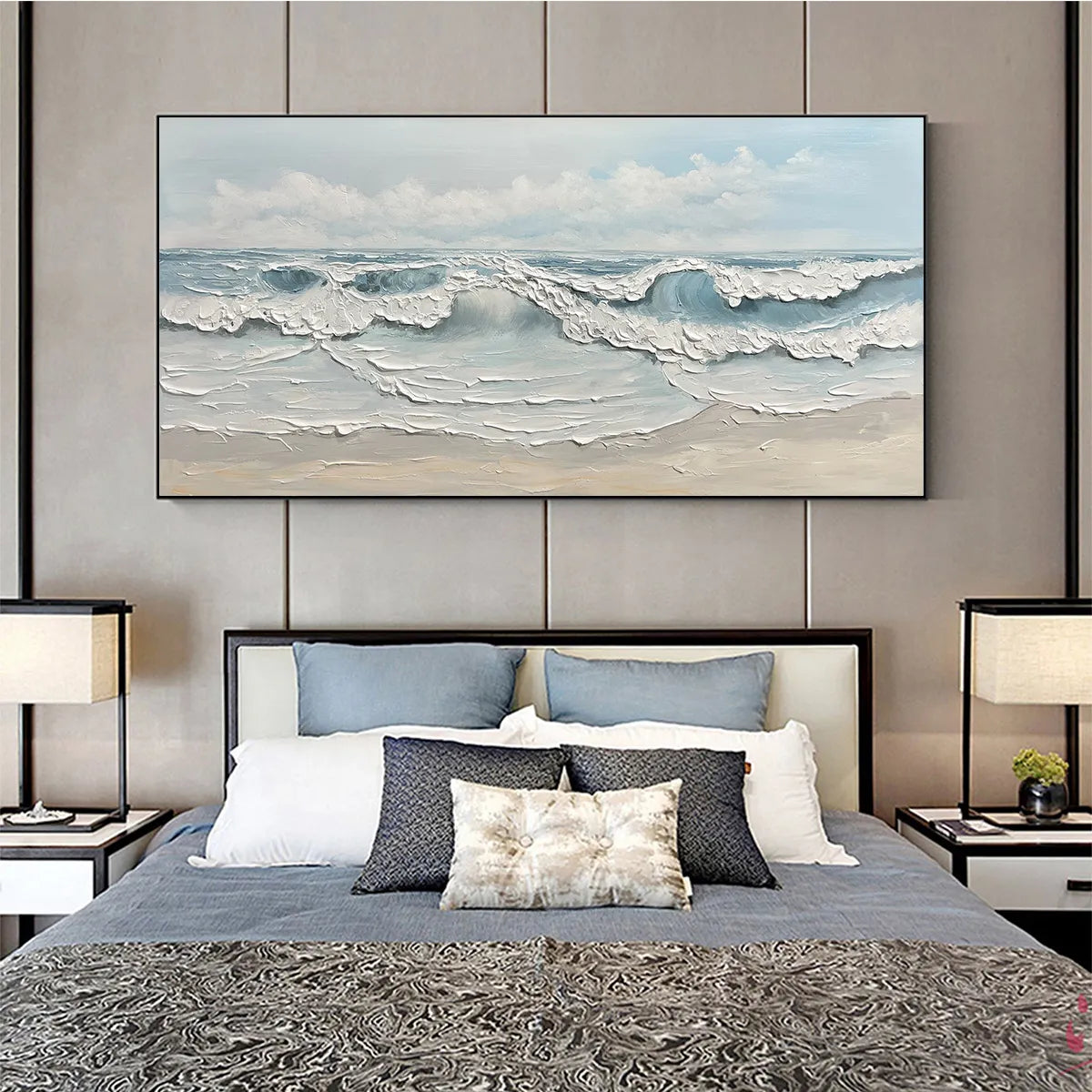 COASTAL SERENITY: Textured Ocean Waves Seascape Oil Painting