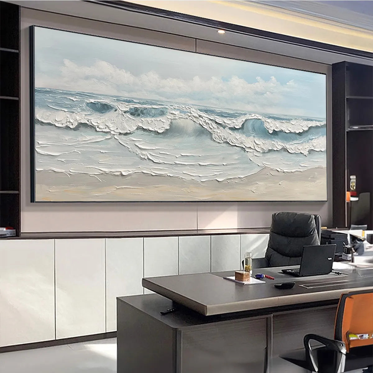 COASTAL SERENITY: Textured Ocean Waves Seascape Oil Painting