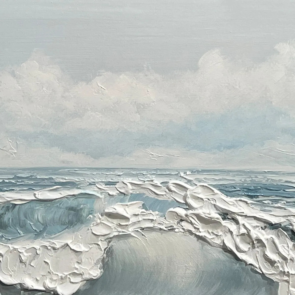 COASTAL SERENITY: Textured Ocean Waves Seascape Oil Painting