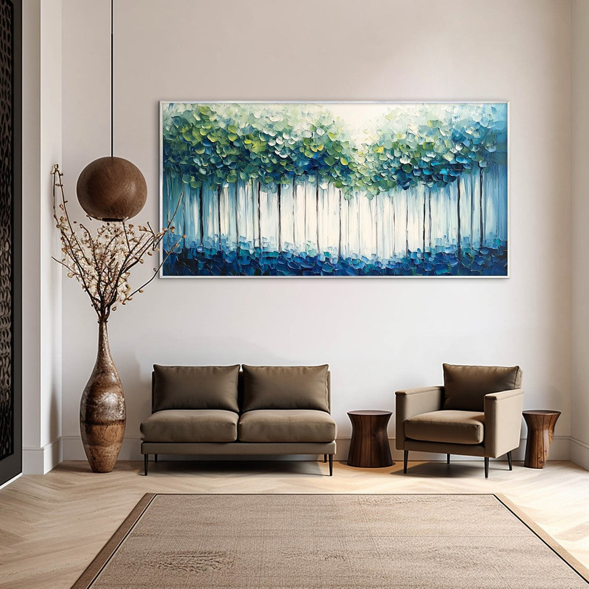 FOREST WHISPERS: Textured Panoramic Oil Painting
