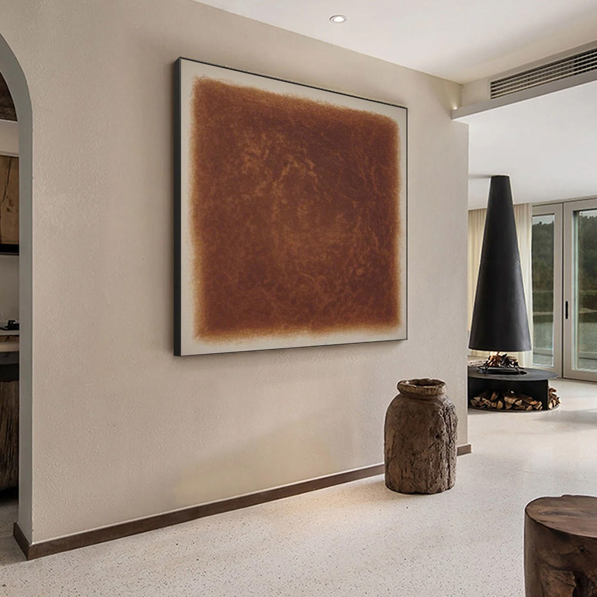 UMBRA: Textured Abstract Square Brown Oil Painting