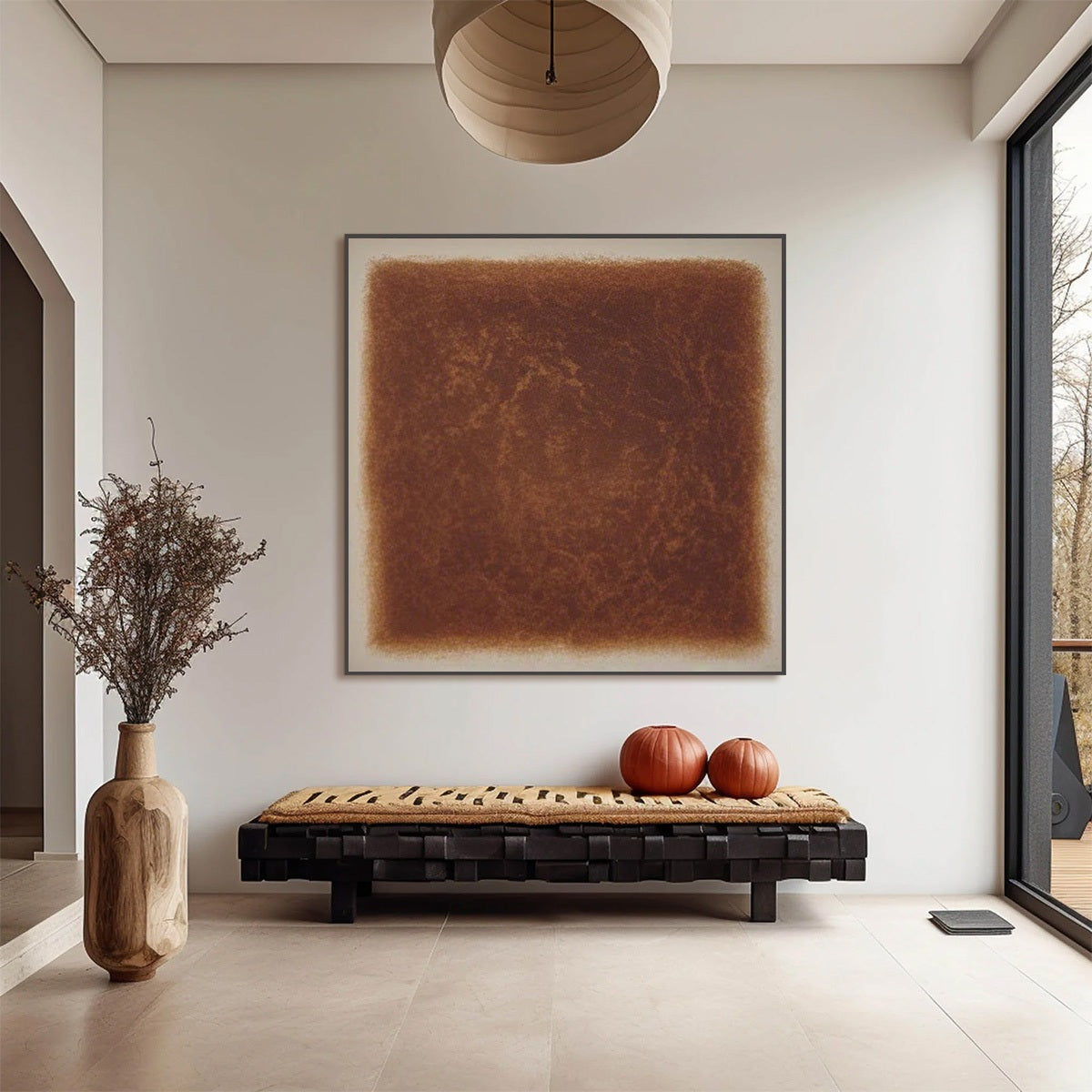 UMBRA: Textured Abstract Square Brown Oil Painting