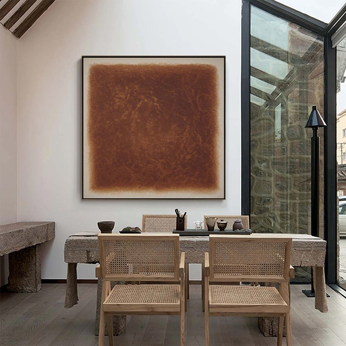UMBRA: Textured Abstract Square Brown Oil Painting