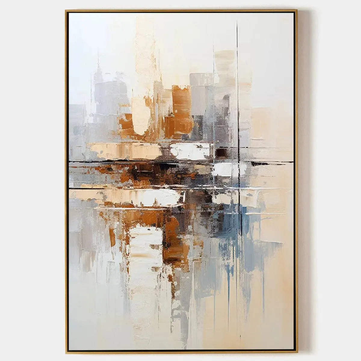 URBAN ABSTRACT: Beige Abstract Painting, Modern Wall Art, Textured Canvas, Vertical Artwork
