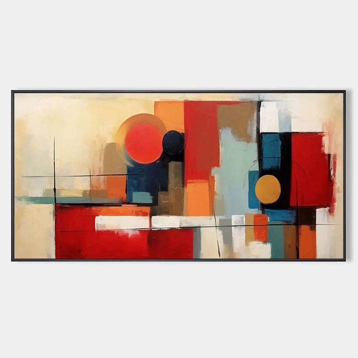 URBAN GEOMETRY: Minimalist Abstract Painting in Red and Gold