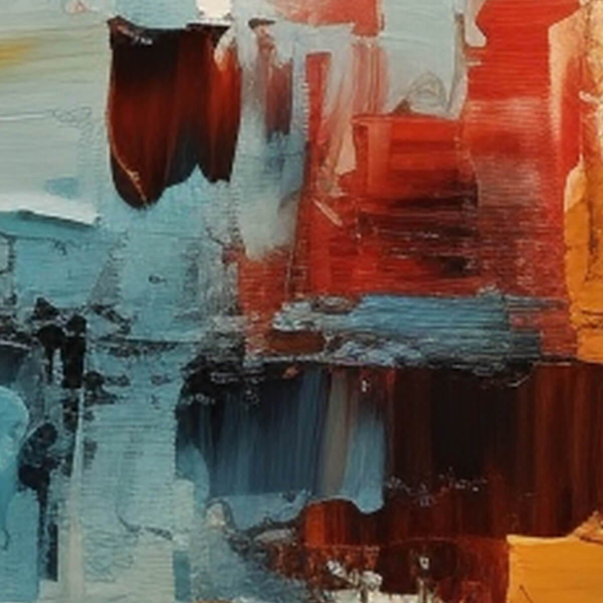 URBAN REFLECTIONS: Abstract Cityscape Impasto Oil Painting