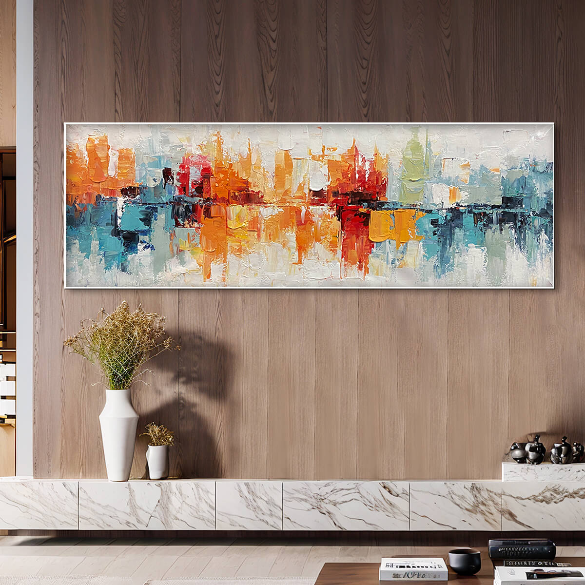 URBAN REFLECTIONS: Abstract Cityscape Impasto Oil Painting