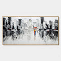 URBAN ROMANCE: Textured Cityscape Oil Painting in Black and White