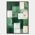 VERDANT BLOCKS: Textured Abstract Grid Oil Painting